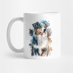 Colorful Australian Shepherd Watercolor Art Mug